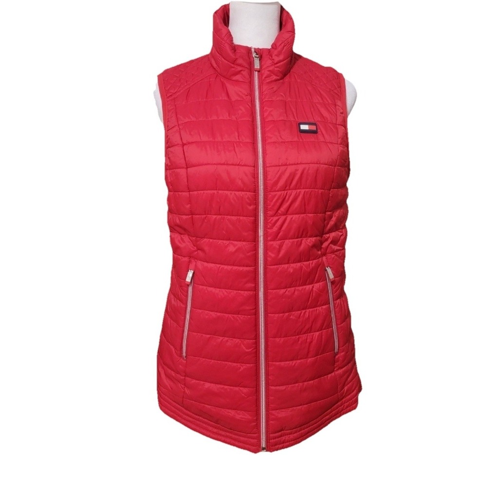Tommy Hilfiger Sport Red Puffer Vest w Full Zip Pockets, Size Small, Lightweight
